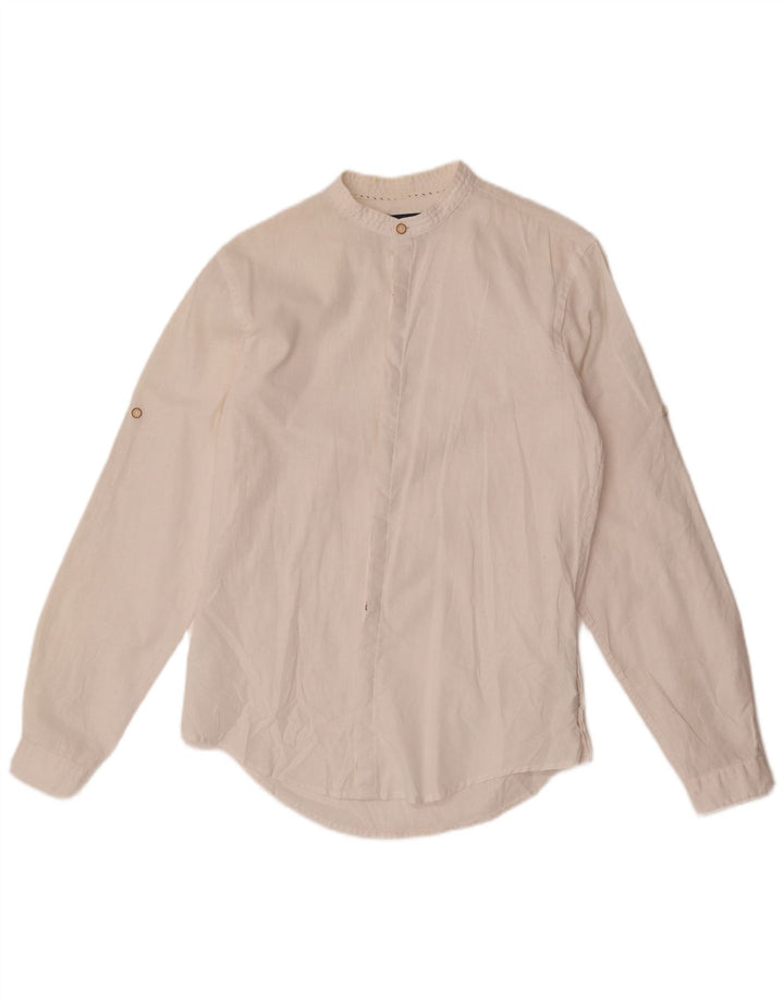 Zara Camisa Masculina Slim Fit Pequena Linho Branco
