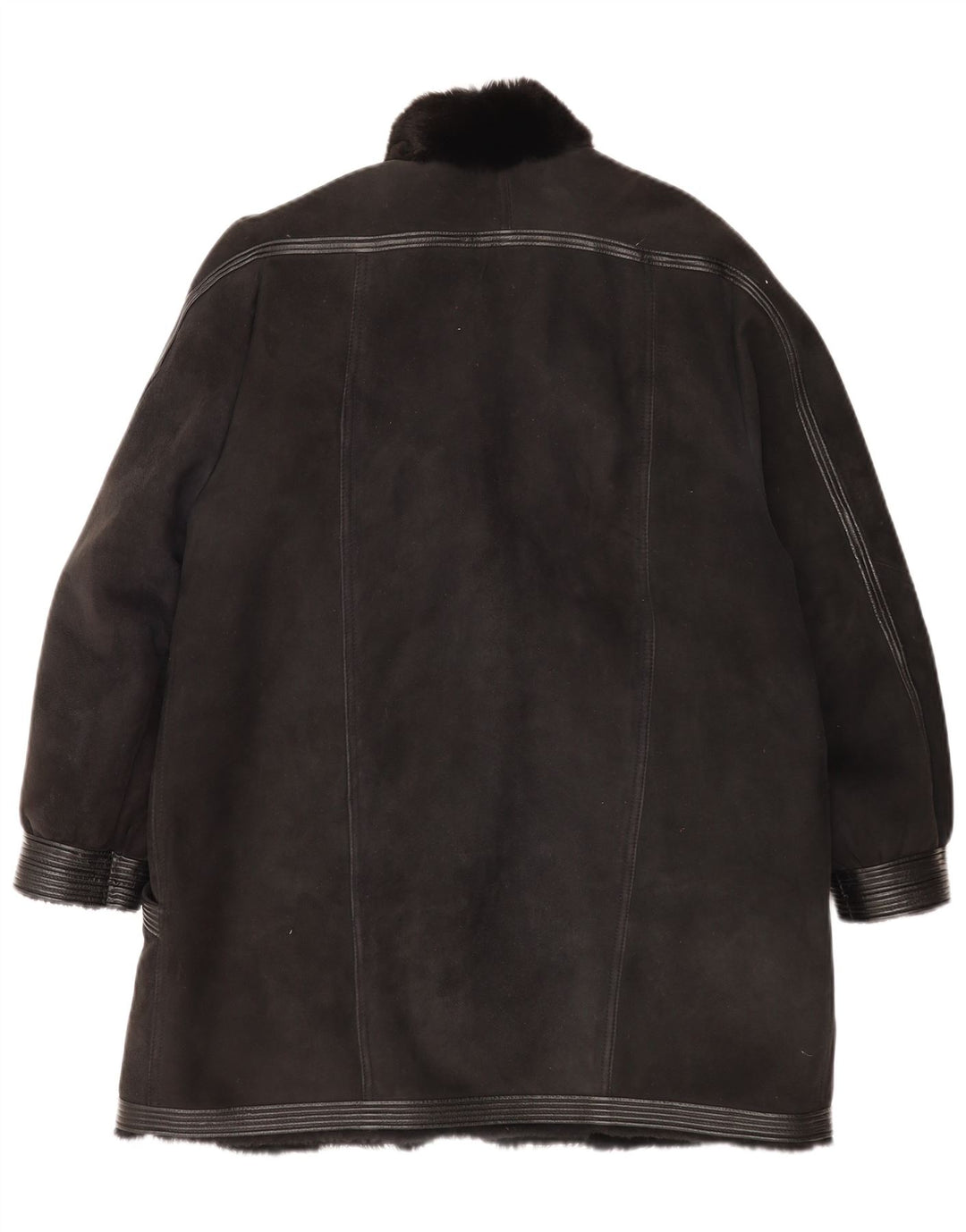 Casaco feminino vintage de shearling UK 16 grande preto