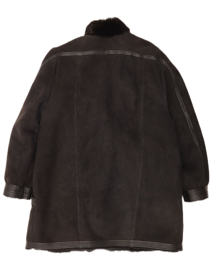 Casaco feminino vintage de shearling UK 16 grande preto