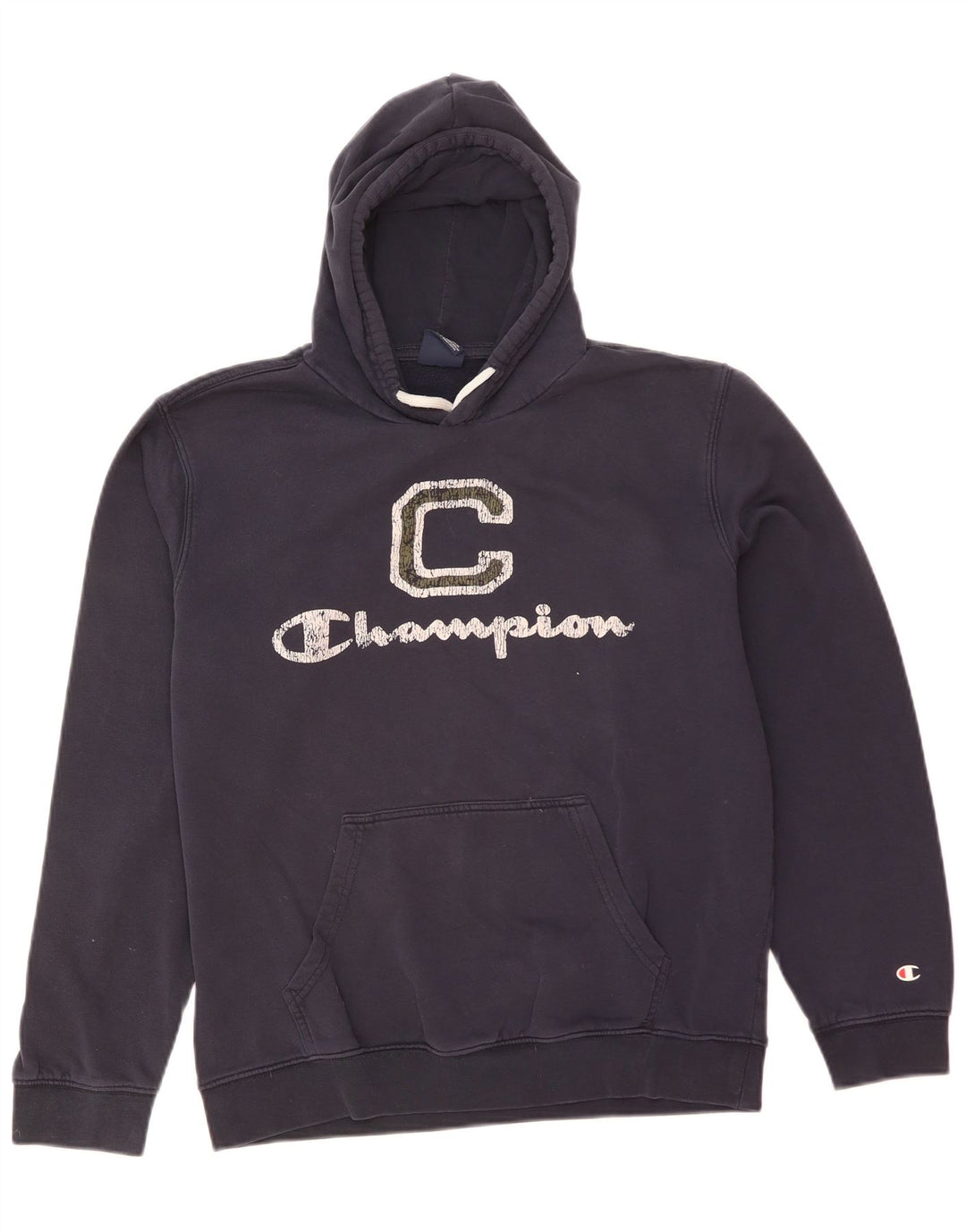 Jumper com capuz gráfico masculino Champion médio azul marinho algodão