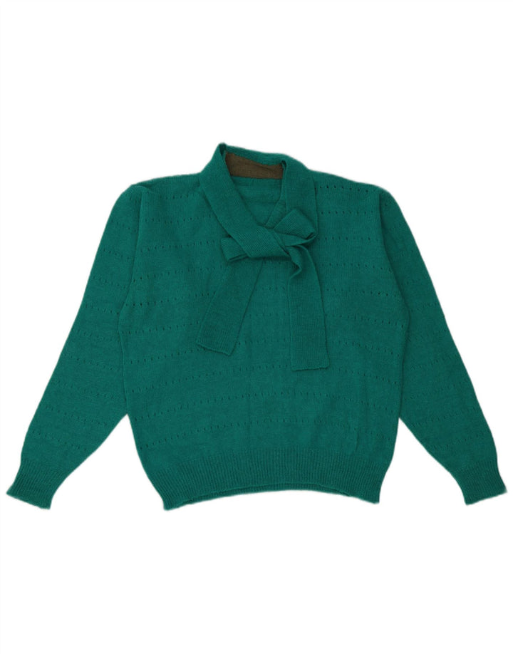 Suéter feminino vintage com decote em V Reino Unido 14 verde médio