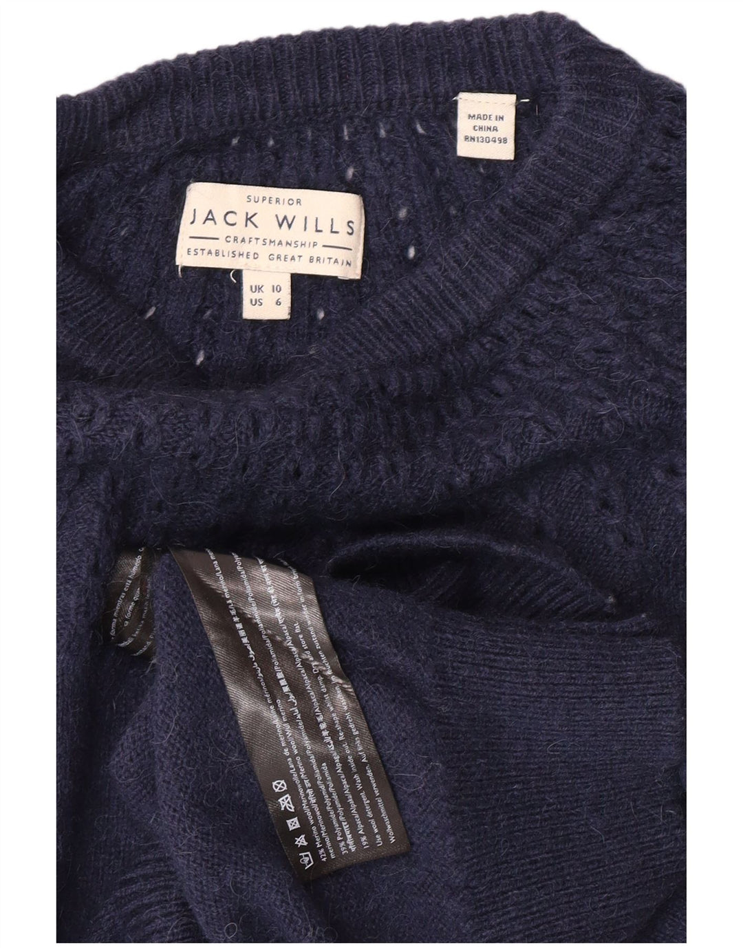 JACK WILLS Suéter feminino com gola redonda, Reino Unido 10 pequeno azul marinho