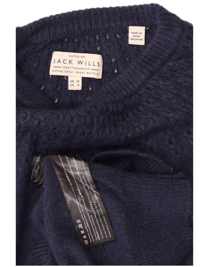 JACK WILLS Suéter feminino com gola redonda, Reino Unido 10 pequeno azul marinho