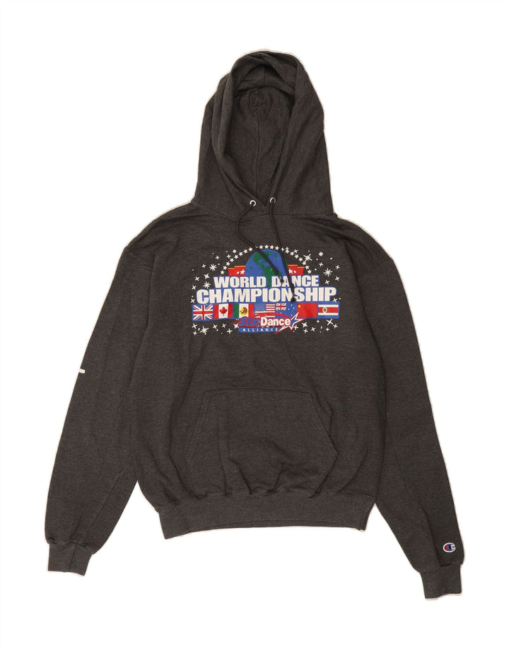 CHAMPION Womens Graphic Hoodie Jumper UK 14 Medium Grey Cotton Vintage Champion and Second-Hand Champion from Messina Hembry 