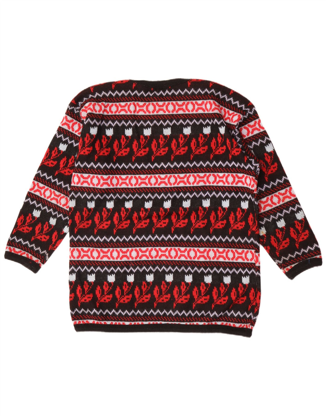 Suéter vintage masculino com gola redonda, acrílico floral médio multicolorido