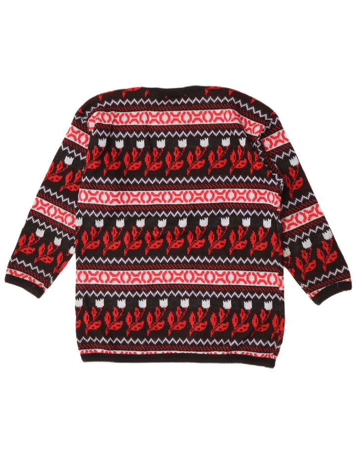 Suéter vintage masculino com gola redonda, acrílico floral médio multicolorido