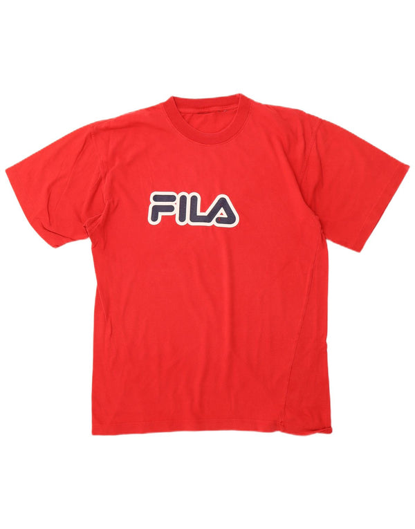 Camiseta masculina gráfica FILA Top médio algodão vermelho