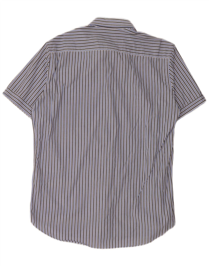 Camisa masculina Carrera manga curta regular fit grande algodão listrado azul
