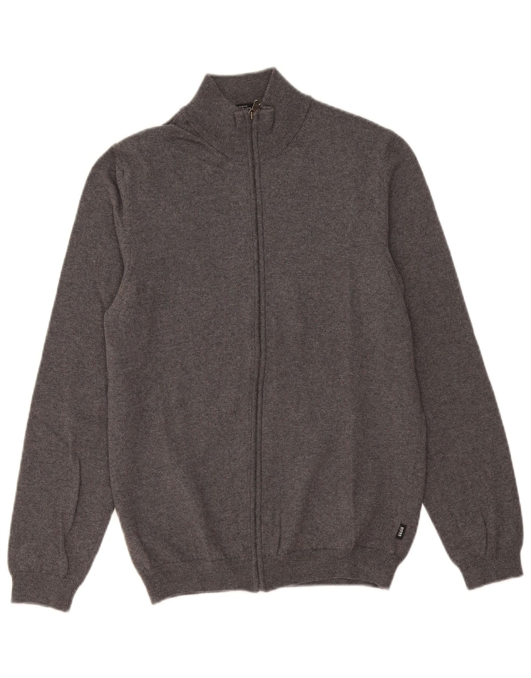 Suéter cardigã masculino Hugo Boss Slim Fit lã Merino cinza médio