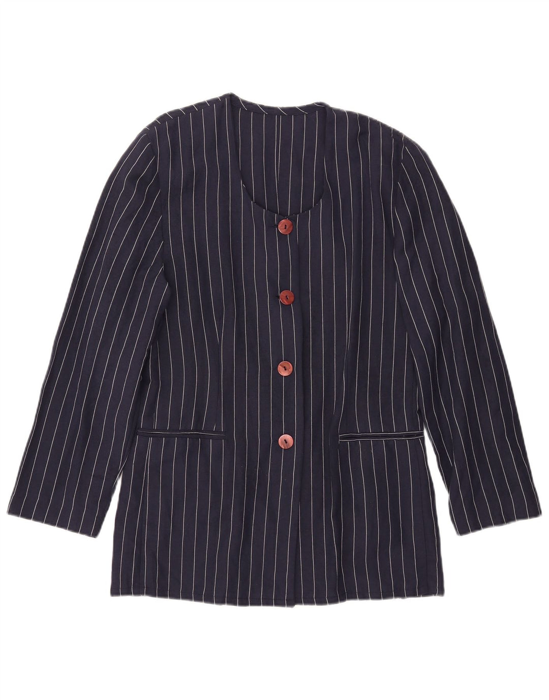 Jaqueta blazer feminina vintage com 4 botões IT 44 médio azul marinho listrado