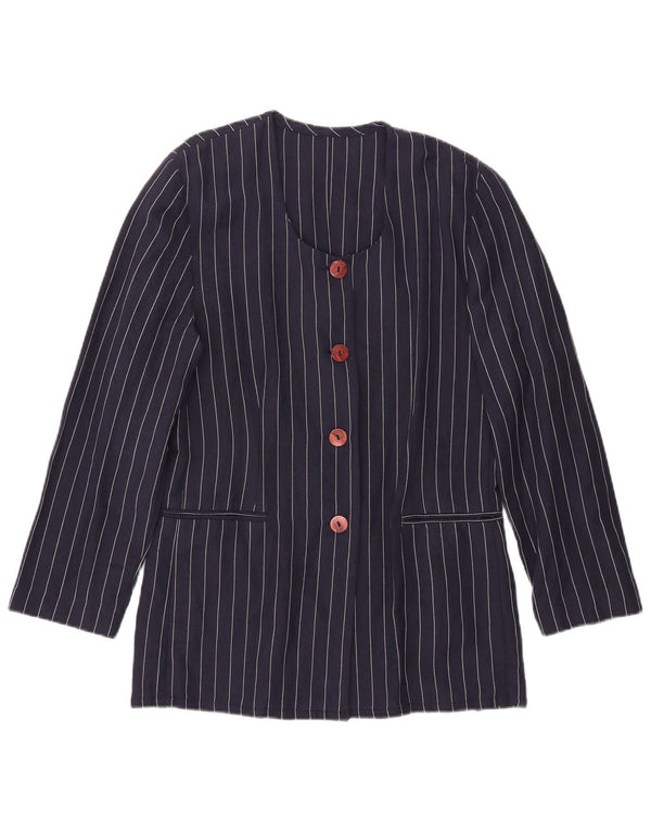 Jaqueta blazer feminina vintage com 4 botões IT 44 médio azul marinho listrado