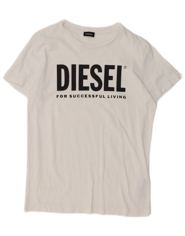 Diesel Mens Graphic T-Shirt Top XS Algodão Branco