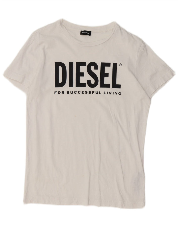 Diesel Mens Graphic T-Shirt Top XS Algodão Branco