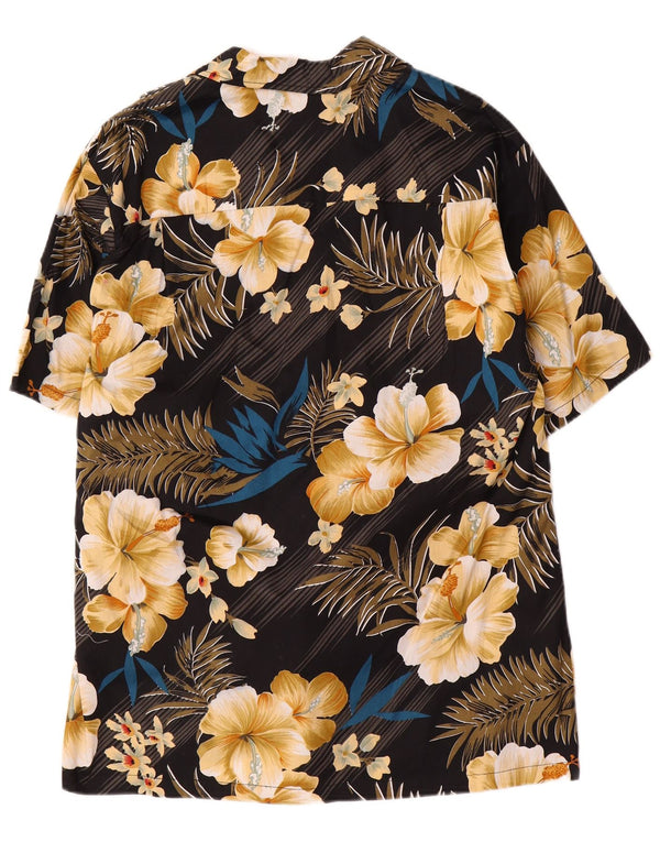 Camisa masculina vintage de manga curta grande algodão floral preto havaiano