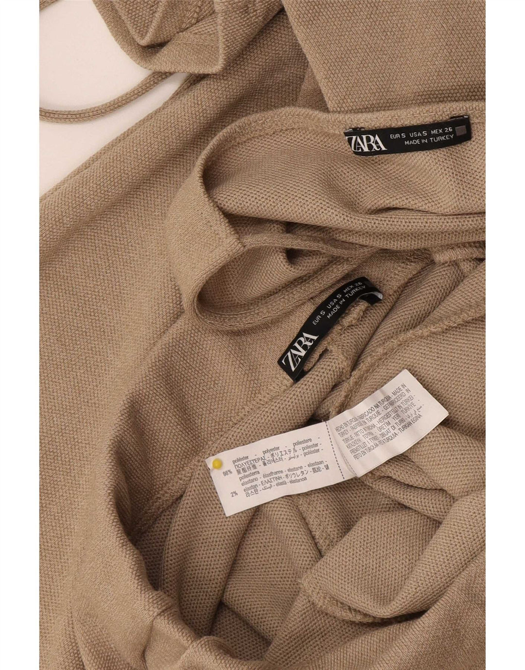 Conjunto feminino Zara de 2 peças UK 8 pequeno W28 L28 poliéster bege