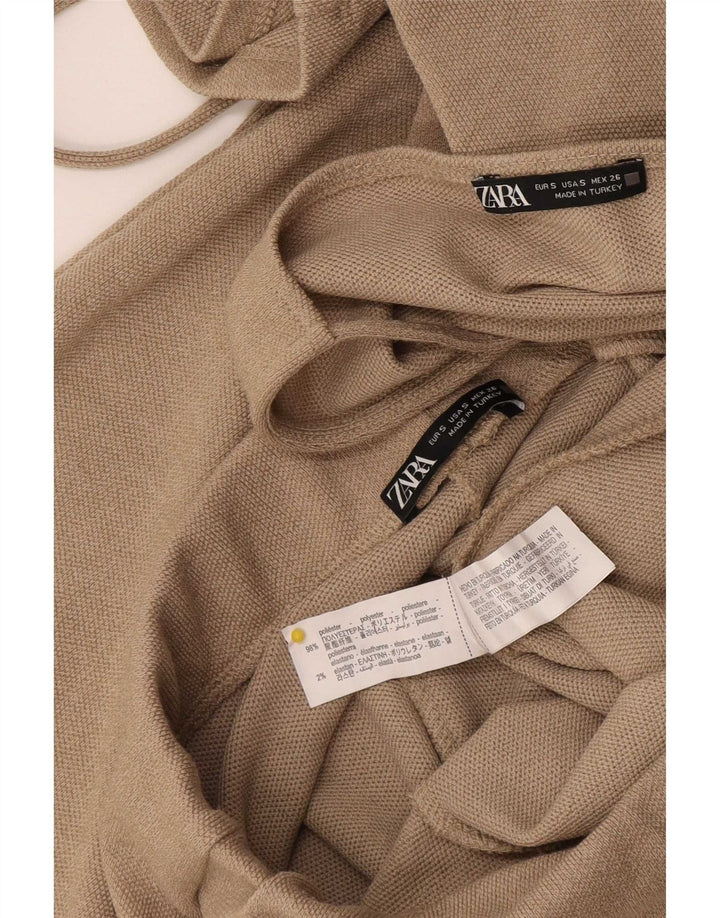 Conjunto feminino Zara de 2 peças UK 8 pequeno W28 L28 poliéster bege