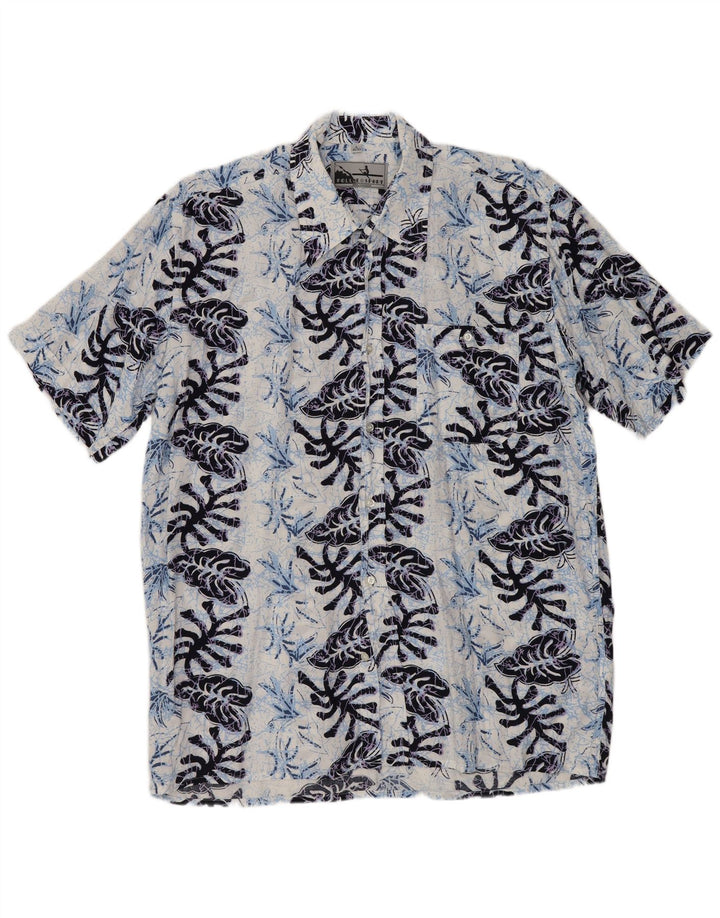 Camisa masculina de manga curta FOLLIE tamanho 41/42 grande azul marinho floral viscose