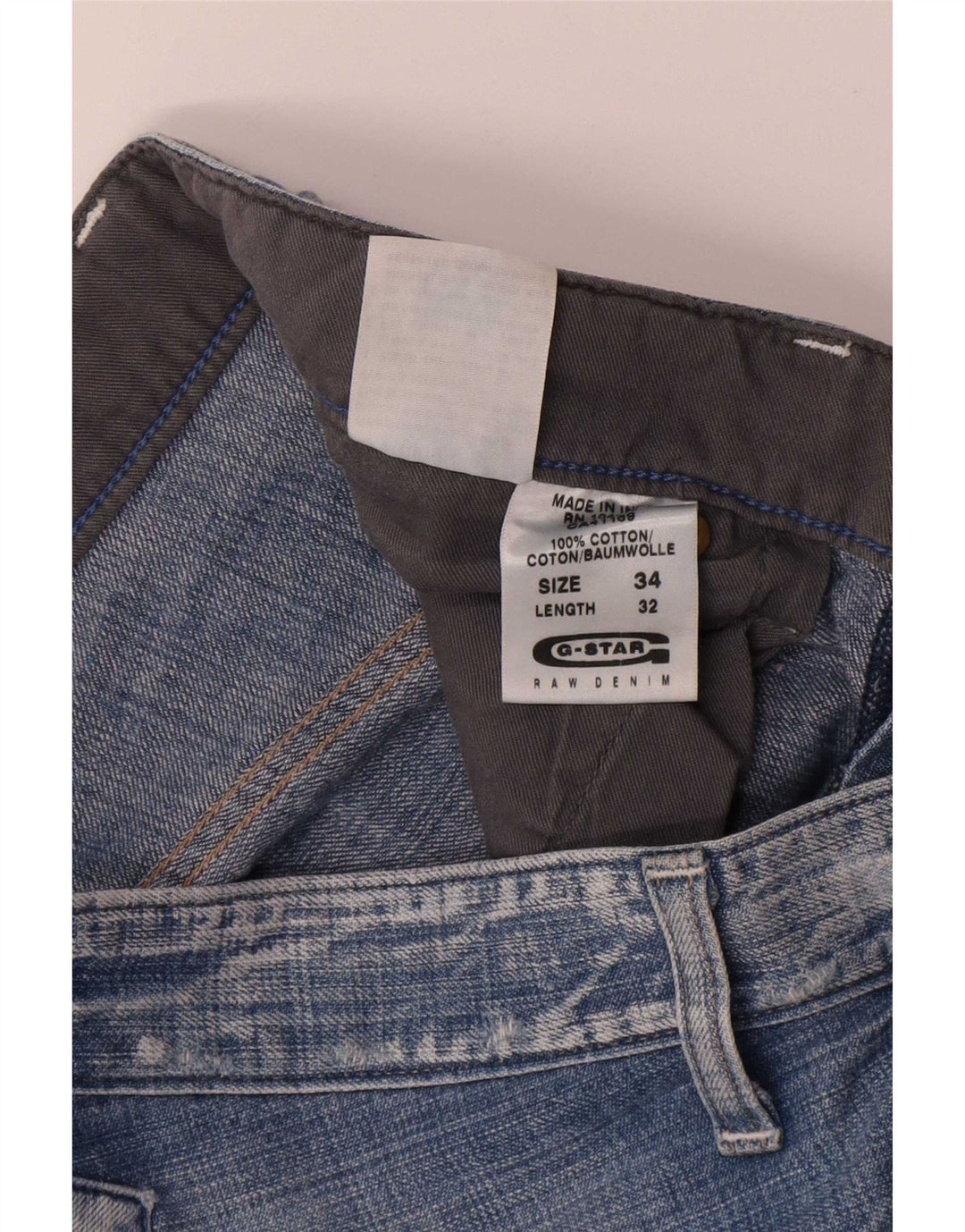 G-Star Mens Cargo Straight Jeans W34 L32 Azul Algodão