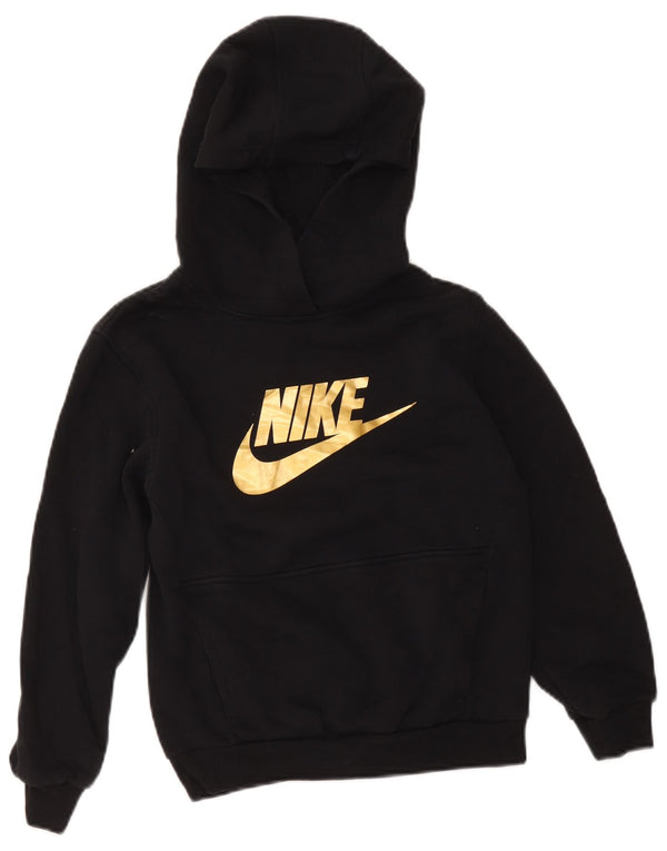 Jumper com capuz gráfico Nike Boys 10-11 anos médio preto algodão