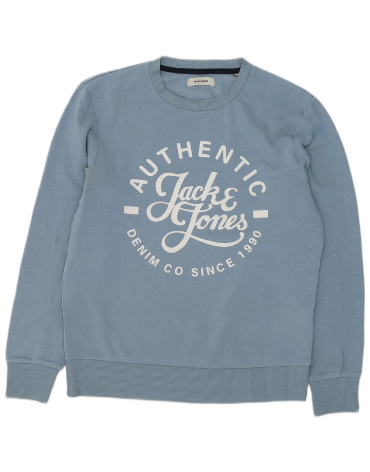Jack & Jones moletom gráfico masculino jumper médio azul algodão