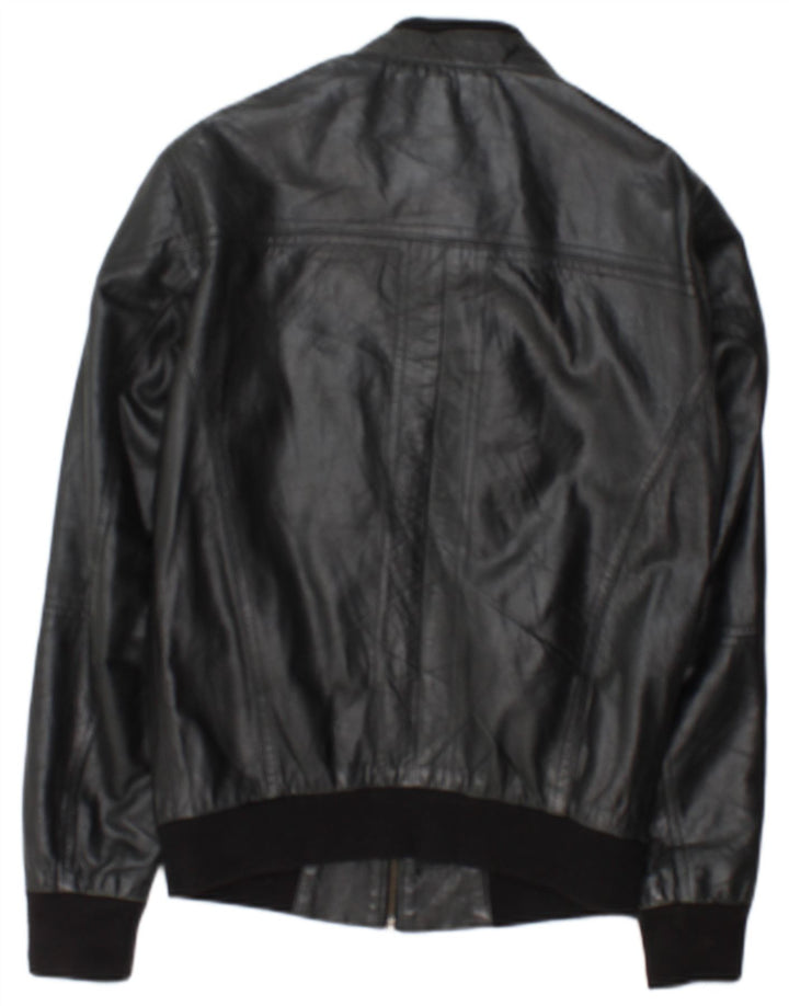 Jaqueta de couro masculina vintage UK 36 pequena couro preto