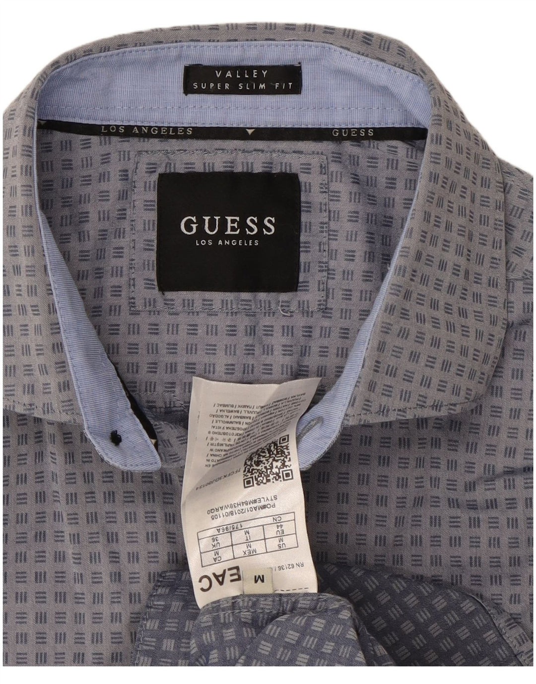 Camisa masculina Guess Valley Super Slim Fit algodão geométrico cinza médio