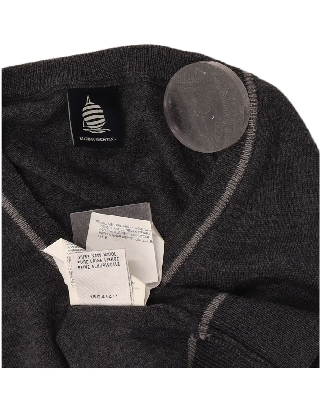 Suéter masculino Marina Yachting com decote em V grande lã cinza