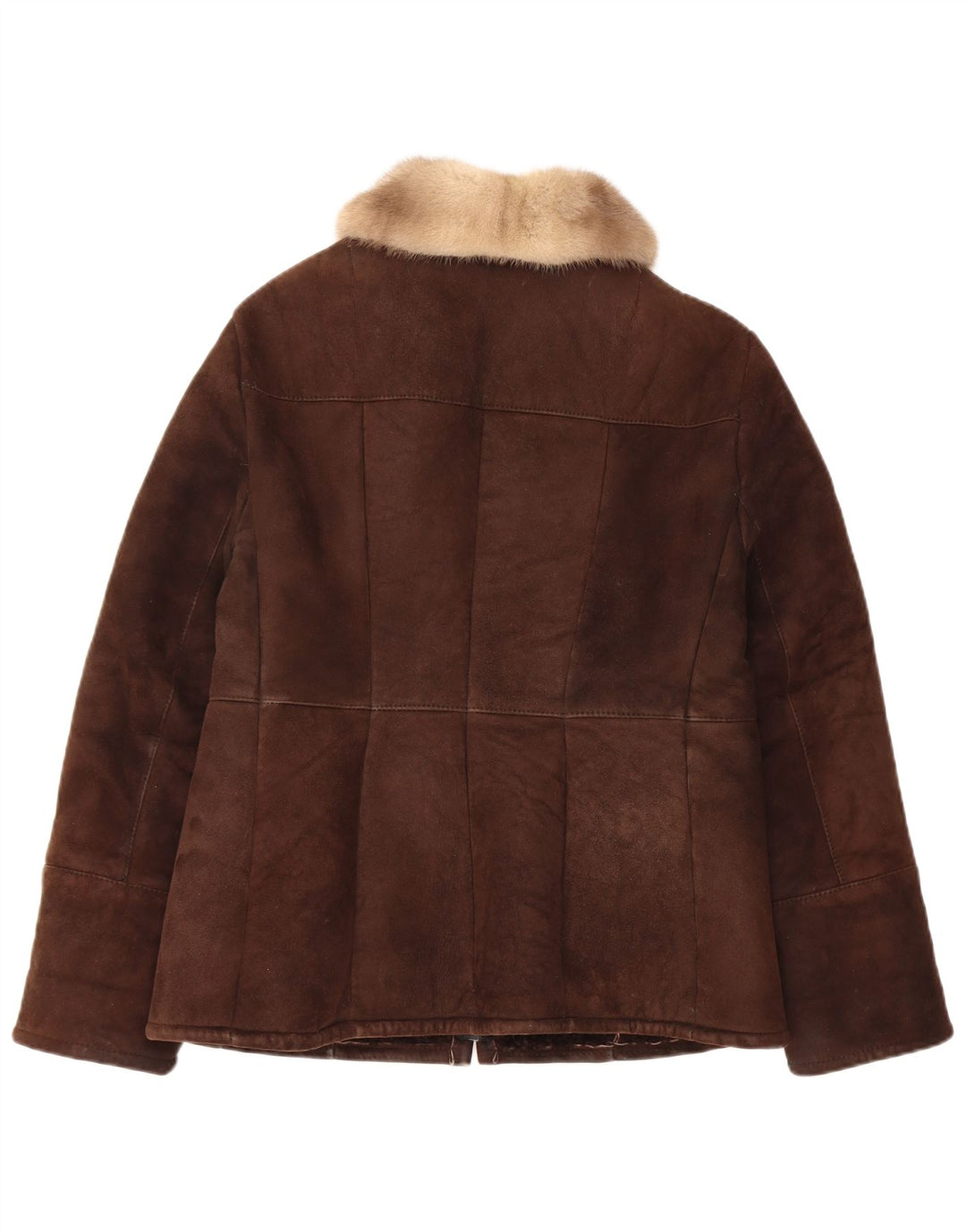 Jaqueta Shearling Feminina Vintage Reino Unido 14 Marrom Médio