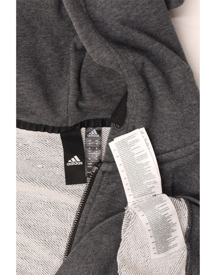 Suéter masculino Adidas com capuz e zíper gráfico cinza médio algodão