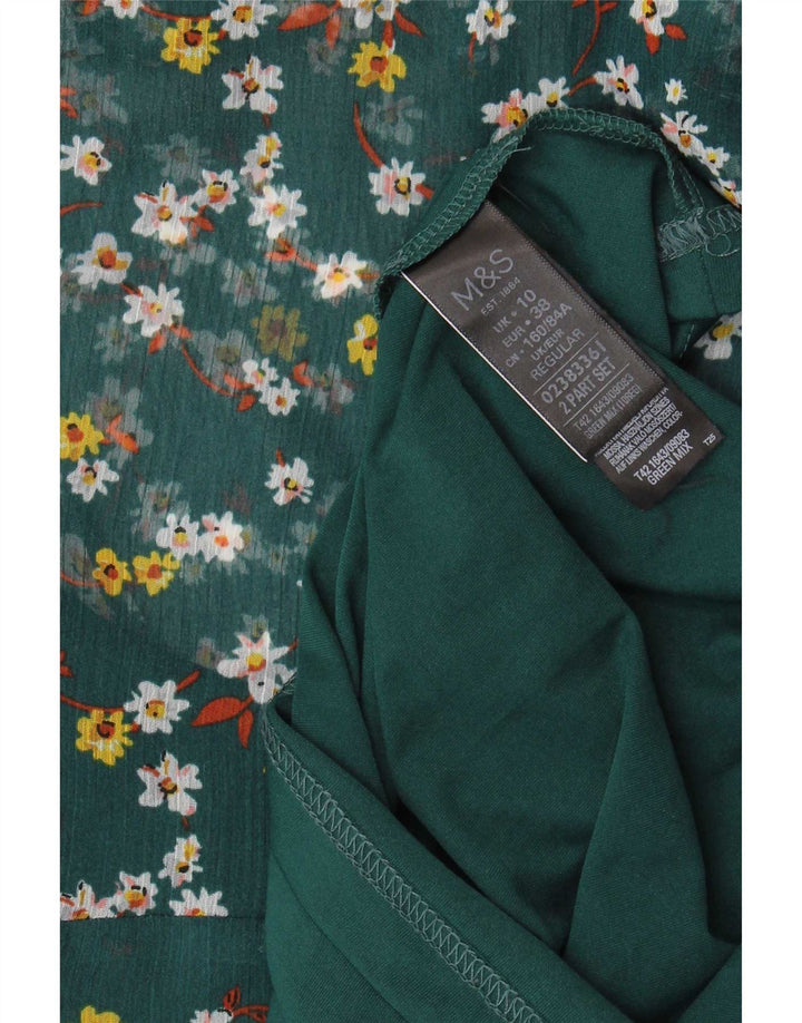 Vestido feminino Marks & Spencer A-Line UK 10 pequeno poliéster floral verde