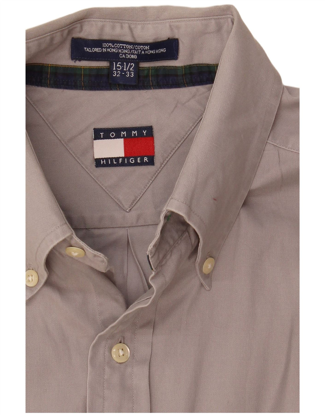 Camisa masculina Tommy Hilfiger tamanho 15 1/2 algodão cinza médio