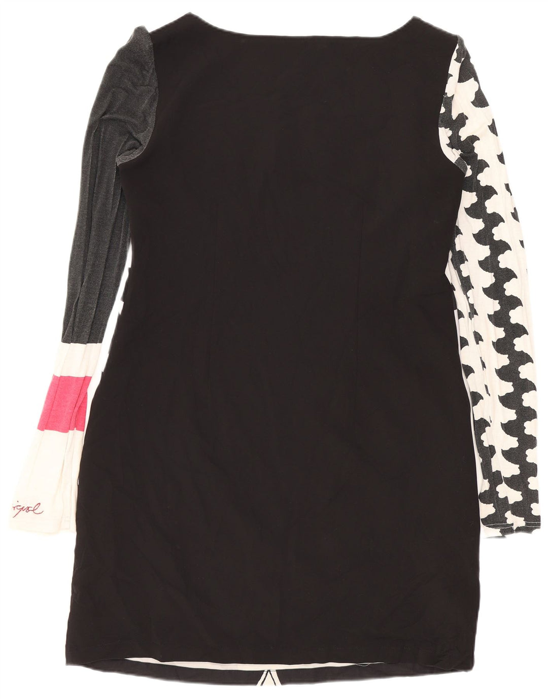 DESIGUAL Vestido feminino de manga comprida com bainha gráfica UE 42 grande preto floral