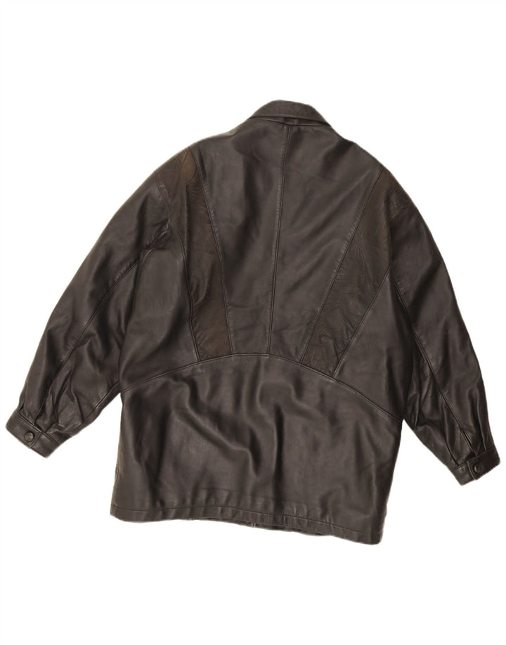 Jaqueta de couro superdimensionada feminina vintage Reino Unido 16 couro preto grande