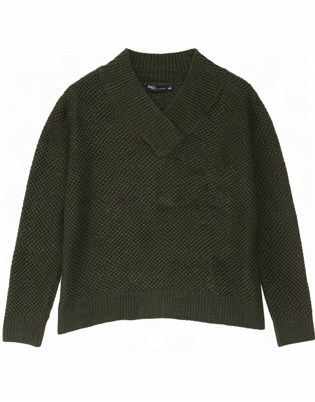 Suéter masculino Marks & Spencer com decote em V pequeno acrílico verde