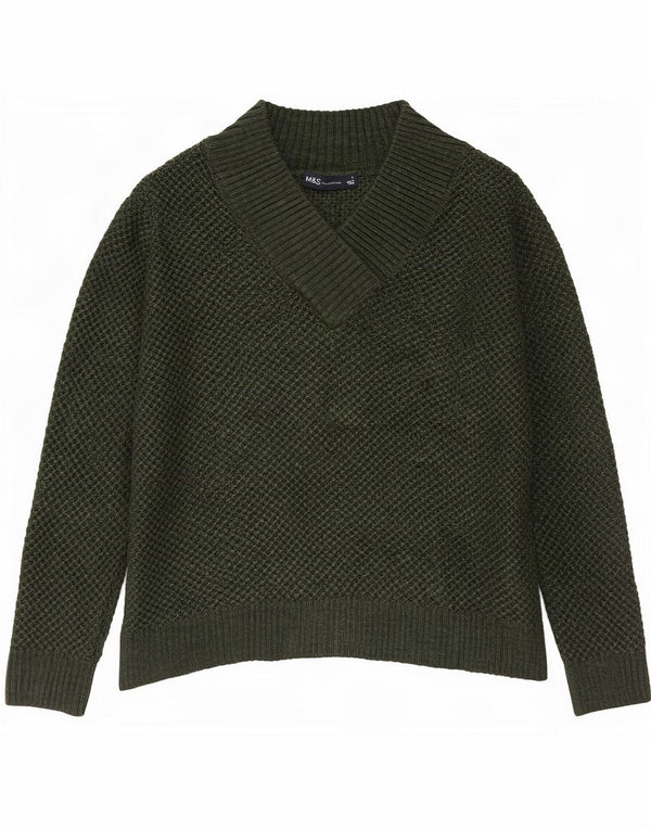 Suéter masculino Marks & Spencer com decote em V pequeno acrílico verde