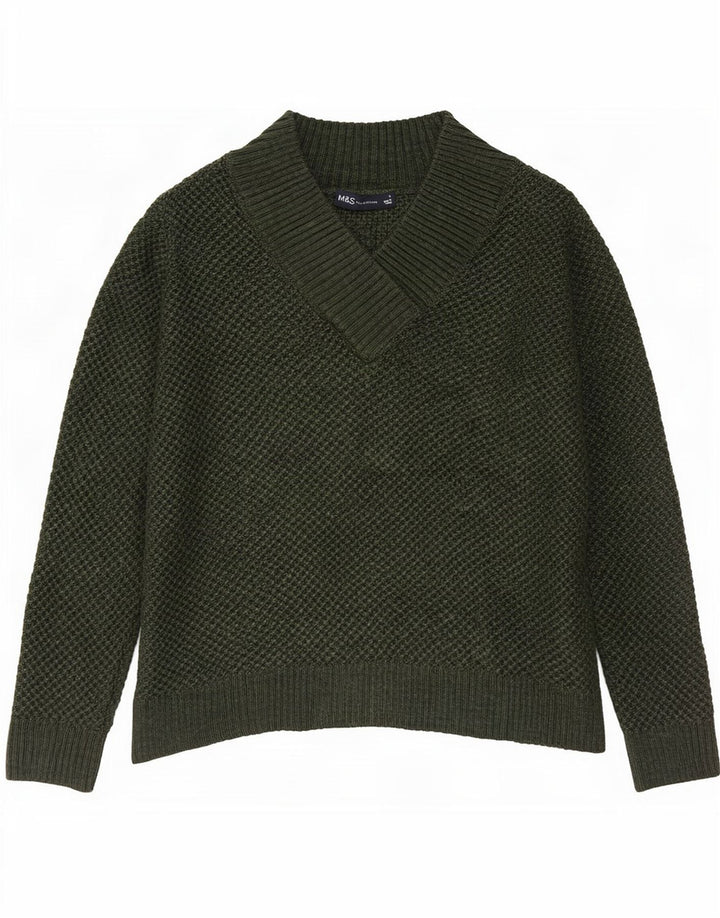 Suéter masculino Marks & Spencer com decote em V pequeno acrílico verde
