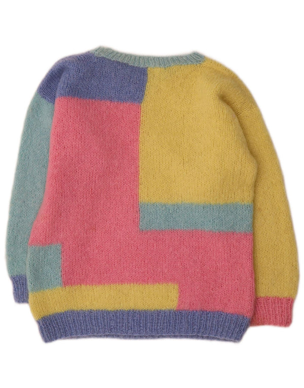 Suéter vintage feminino com gola canoa UK 16 grande multicolorido