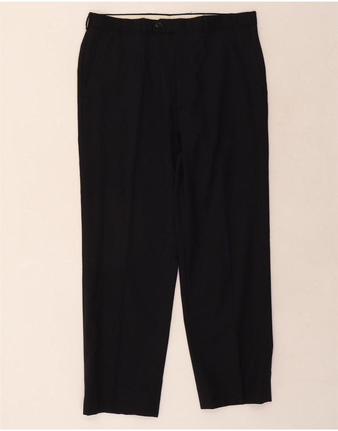 Calça masculina de terno reto Marks & Spencer W34 L29 lã azul marinho