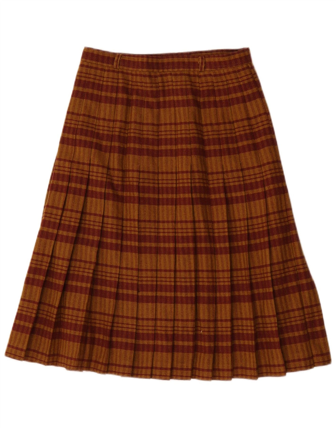 Saia plissada feminina vintage W28 lã xadrez marrom médio