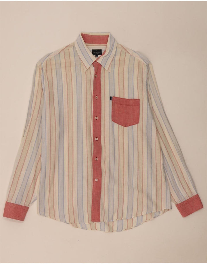 Trussardi Jeans Camisa masculina 2XL listrada multicolorida