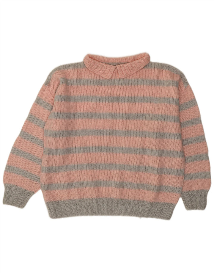 Suéter feminino vintage com gola polo XL listrado rosa