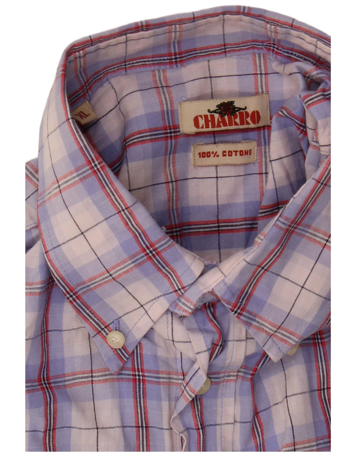 Camisa masculina de manga curta Charro XL roxo xadrez algodão