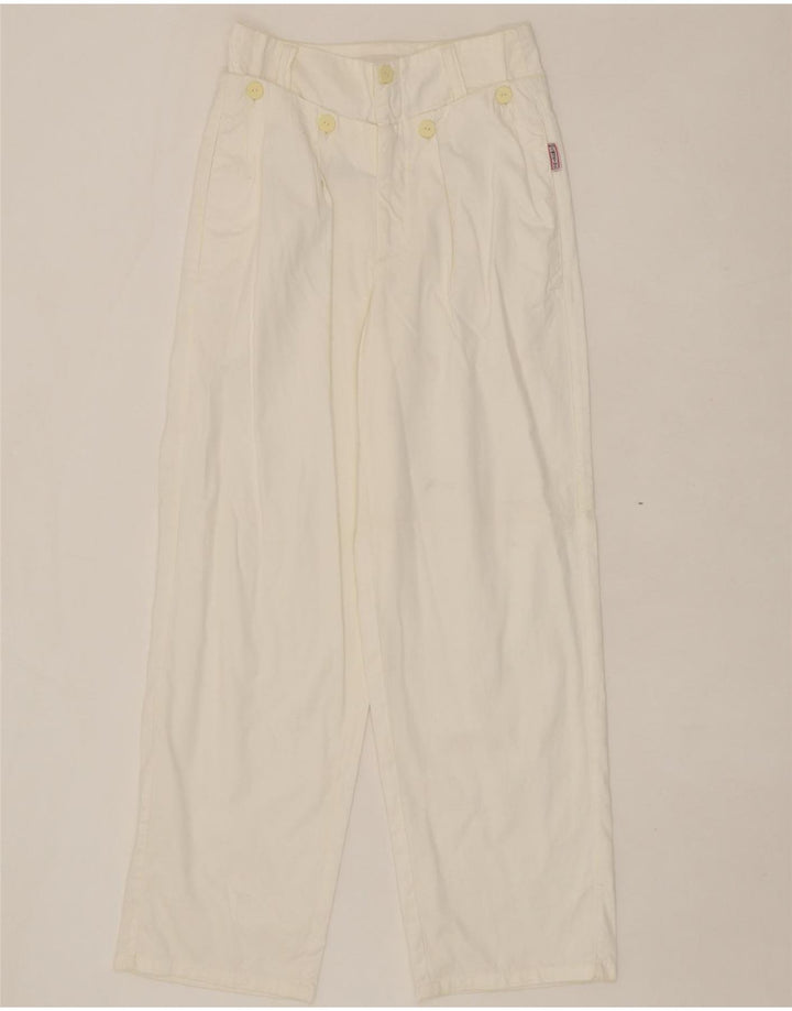 VINTAGE Womens Pegged Casual Trousers IT 42 Medium W26 L29 White Cotton Vintage Vintage and Second-Hand Vintage from Messina Hembry 