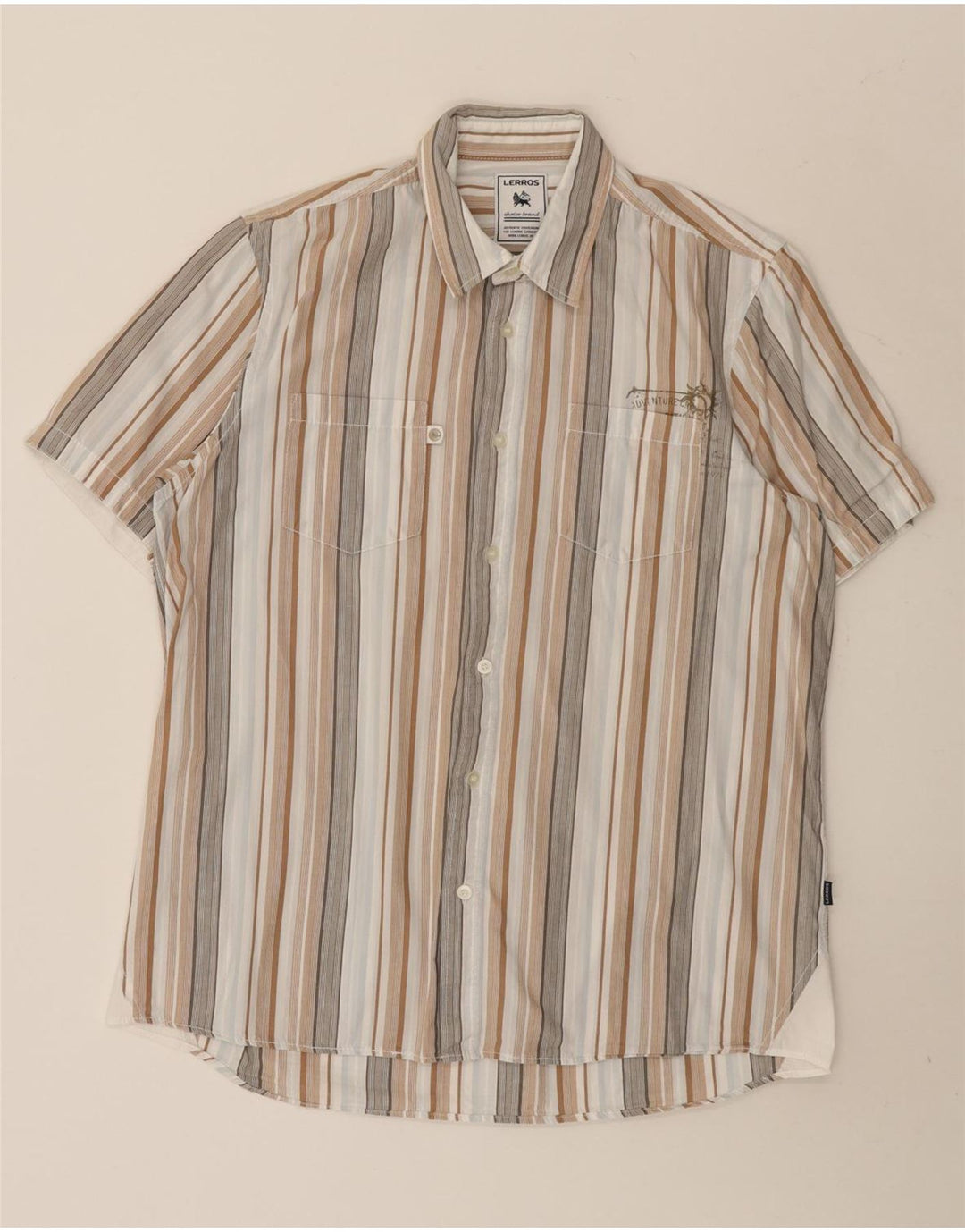 Camisa masculina de manga curta Lerros de algodão listrado multicolorido médio