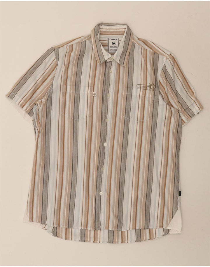Camisa masculina de manga curta Lerros de algodão listrado multicolorido médio