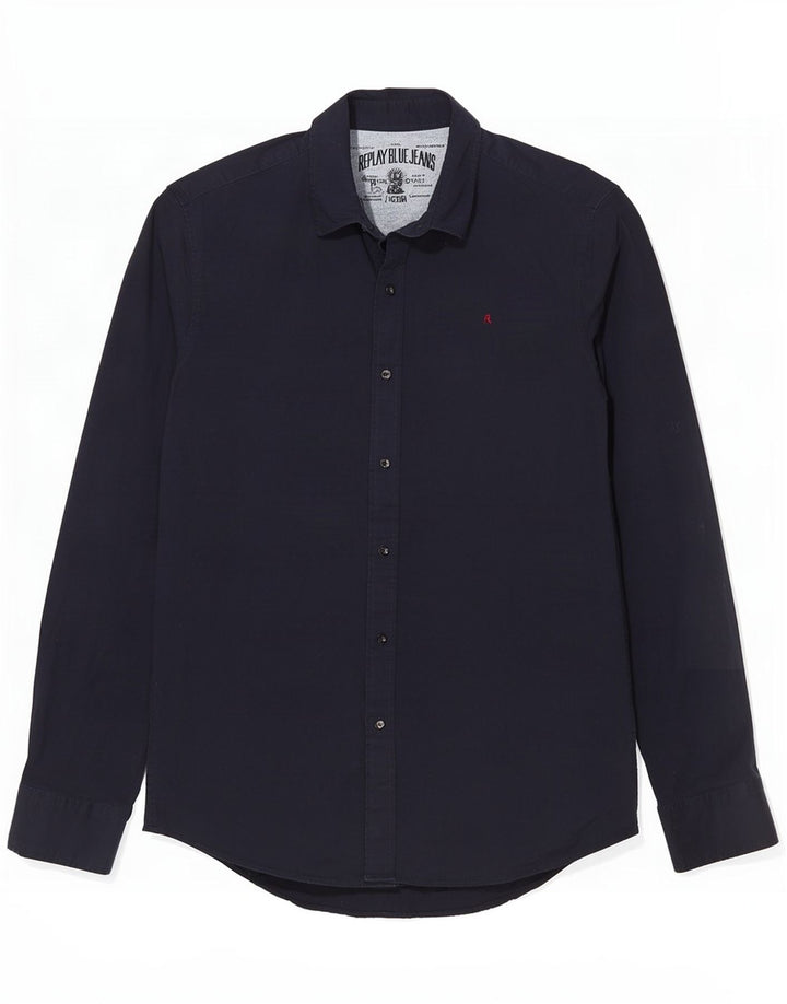 Camisa masculina Replay de algodão azul marinho médio
