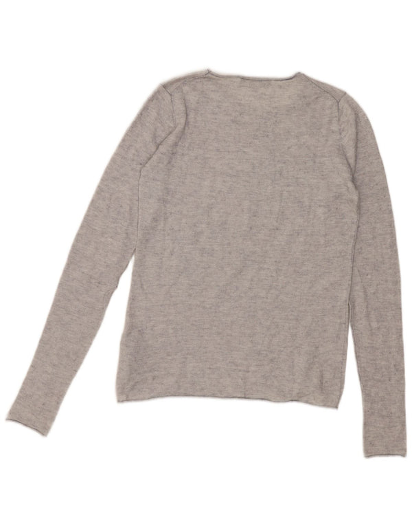 Suéter feminino Zara com gola redonda UK 10 pequeno cinza manchado modal