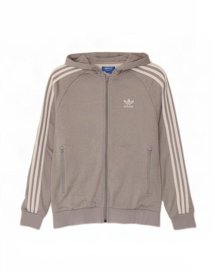 Adidas masculino zip moletom com capuz pequeno poliéster cinza