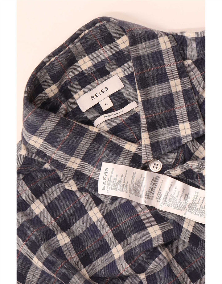 Camisa masculina de flanela Reiss Regular Fit grande algodão xadrez azul marinho