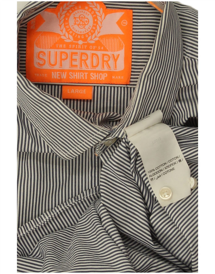 Camisa masculina SUPERDRY grande algodão listrado cinza